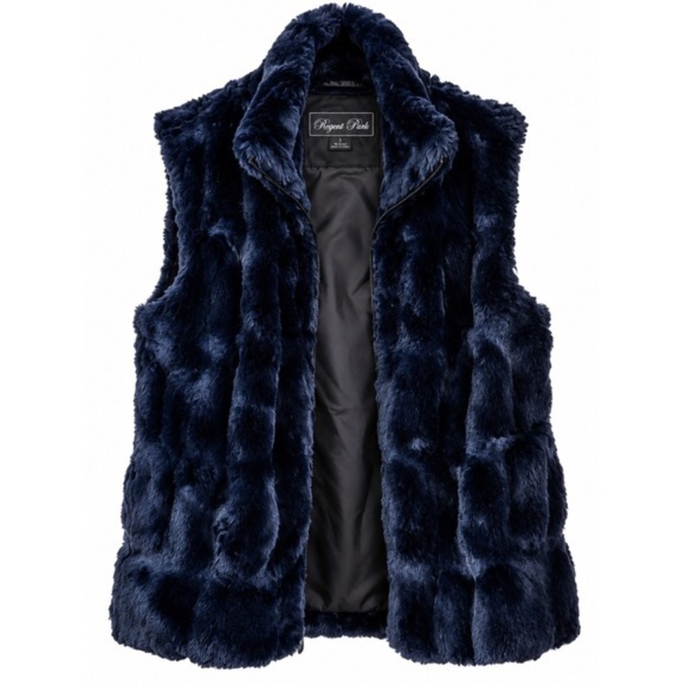 Regent Park Navy Blue Faux Fur Plush Full Zip Vest Size Small Luxe Y2K Apres Ski